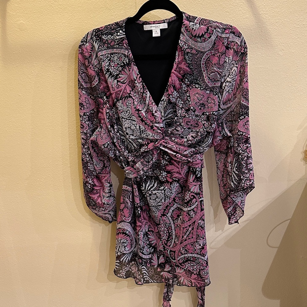 Dress Barn Pink and Black Paisley Wrap Tunic